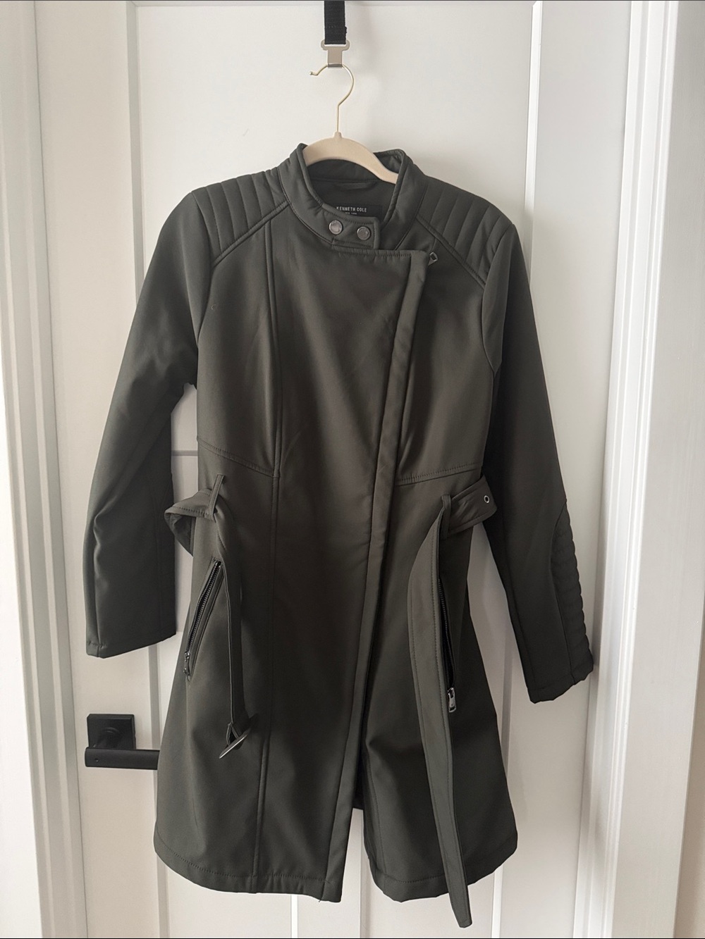 Kenneth Cole Olive Green Asymmetrical Trench Coat